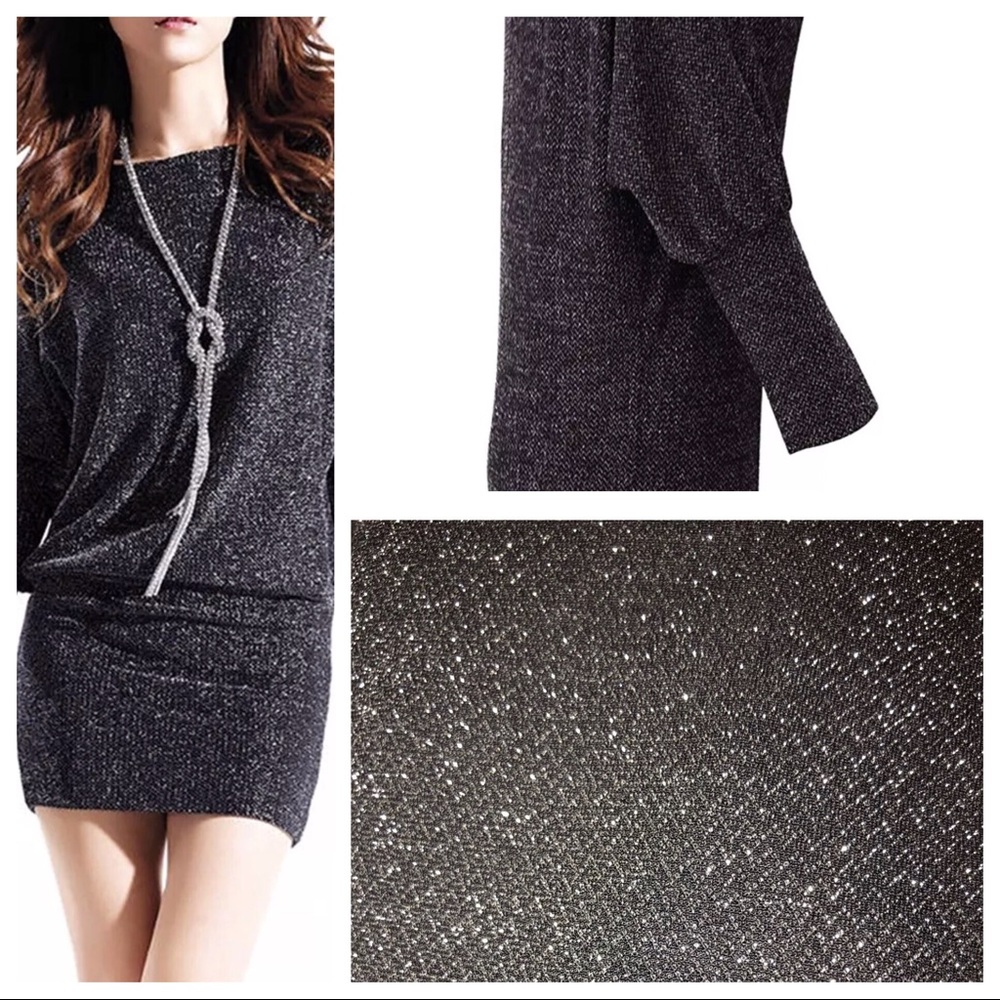 New Bat-Wing Rnd Neck Glitter/Blk 3/4 Sleeve XL